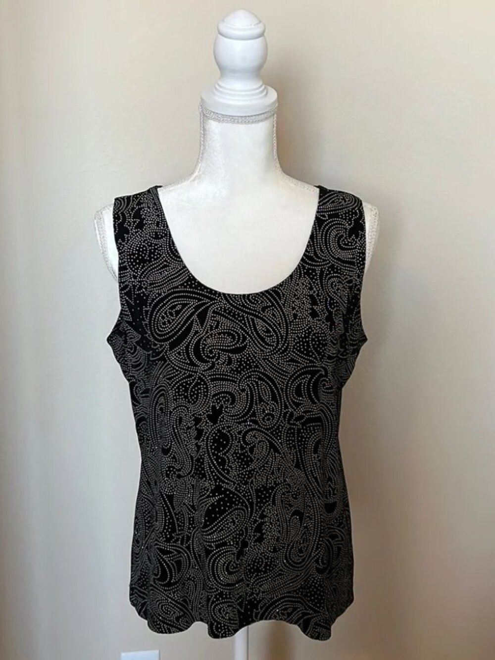 Chico’s Traveler’s Sleeveless Top (Black Sparkle print)